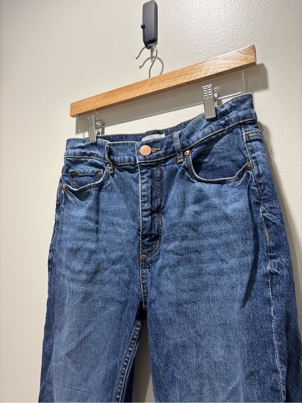 LOFT Cropped High Waist Straight Leg Denim Jeans - Blue Frayed Hem Size 27 - Picture 2 of 6